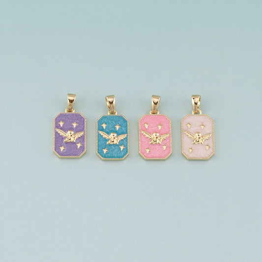 Gold Angel Wings Charms,18K Gold Filled Angel Pendant,Enamel Angel Charm Bracelet Necklace for DIY Jewelry Making Supply