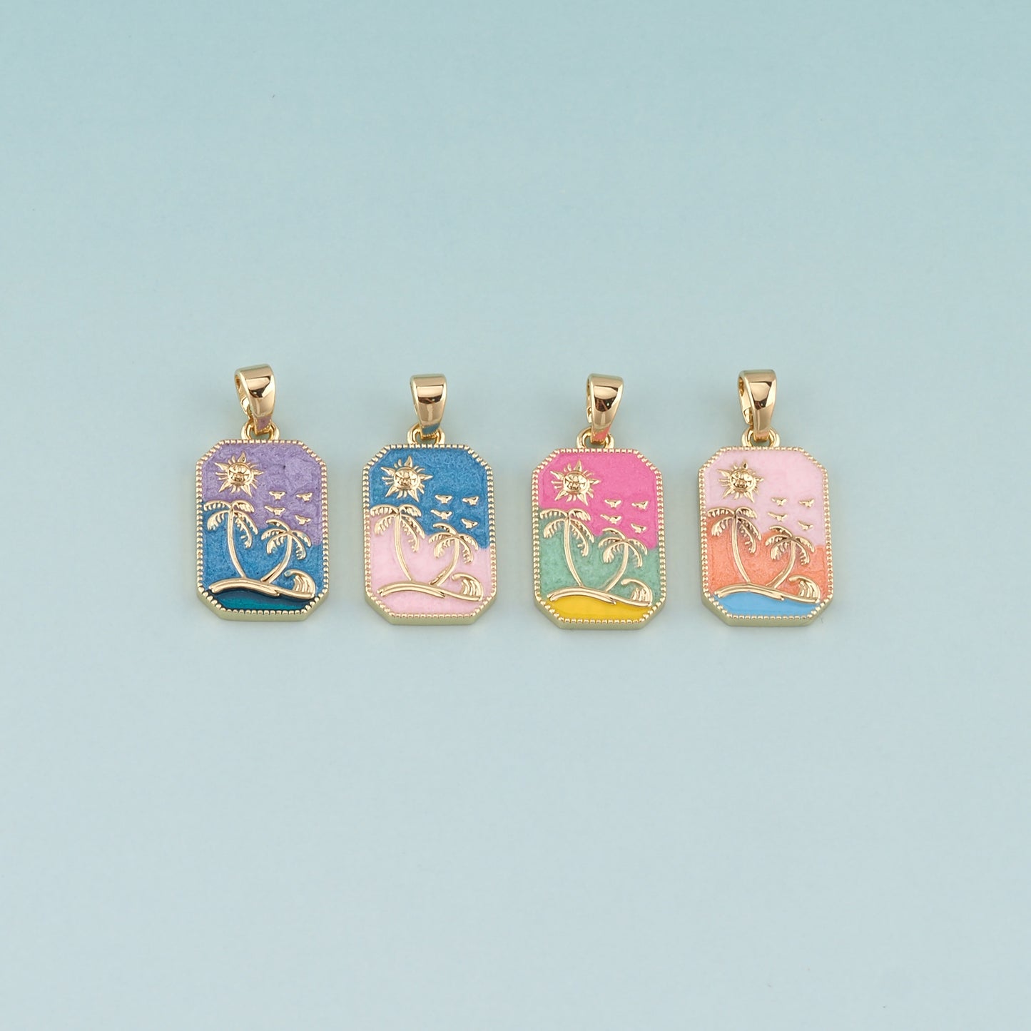 Gold Palm Tree Charms,18K Gold Filled Palm tree Pendant,Enamel coconut tree Charm Bracelet Necklace for DIY Jewelry Making Supply
