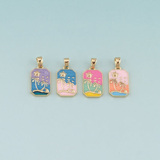 Gold Palm Tree Charms,18K Gold Filled Palm tree Pendant,Enamel coconut tree Charm Bracelet Necklace for DIY Jewelry Making Supply