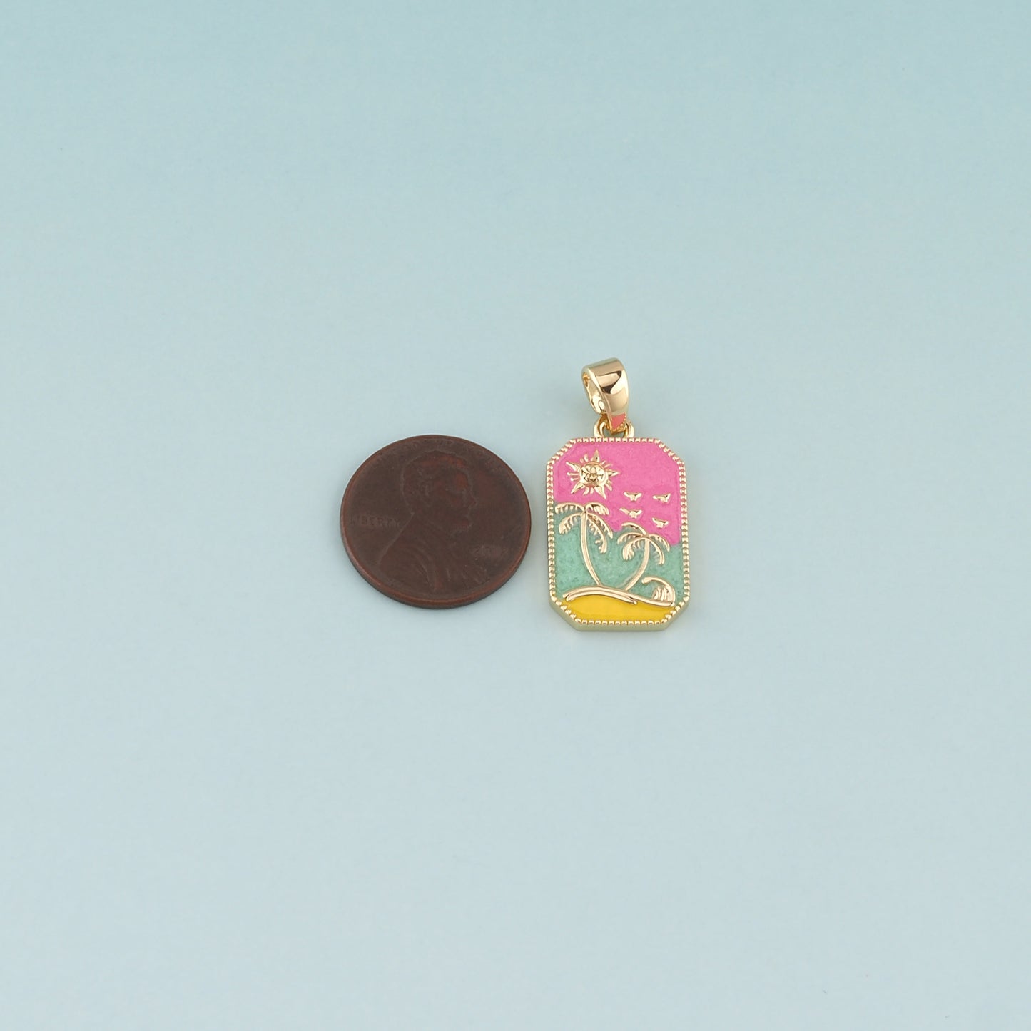 Gold Palm Tree Charms,18K Gold Filled Palm tree Pendant,Enamel coconut tree Charm Bracelet Necklace for DIY Jewelry Making Supply