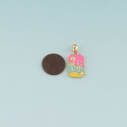Gold Palm Tree Charms,18K Gold Filled Palm tree Pendant,Enamel coconut tree Charm Bracelet Necklace for DIY Jewelry Making Supply