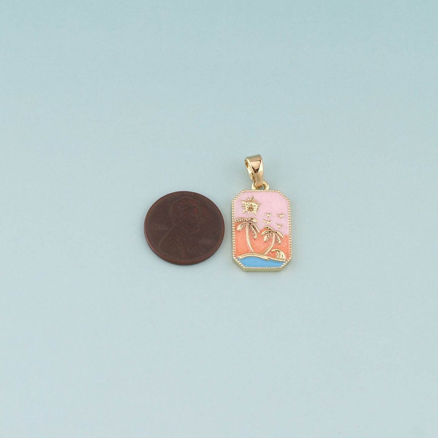 Gold Palm Tree Charms,18K Gold Filled Palm tree Pendant,Enamel coconut tree Charm Bracelet Necklace for DIY Jewelry Making Supply