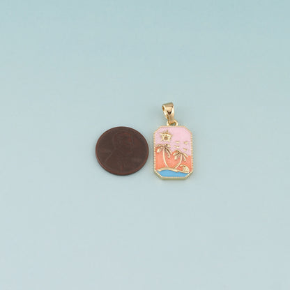 Gold Palm Tree Charms,18K Gold Filled Palm tree Pendant,Enamel coconut tree Charm Bracelet Necklace for DIY Jewelry Making Supply