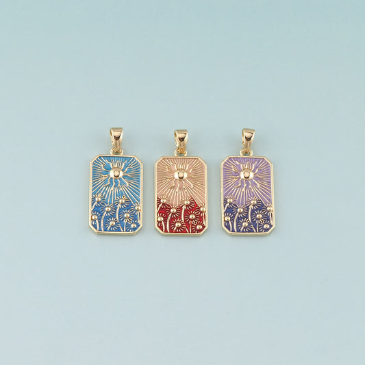 Gold Sun Charms,18K Gold Filled Sun Pendant,Enamel Celestial Charm Bracelet Necklace for DIY Jewelry Making Supply