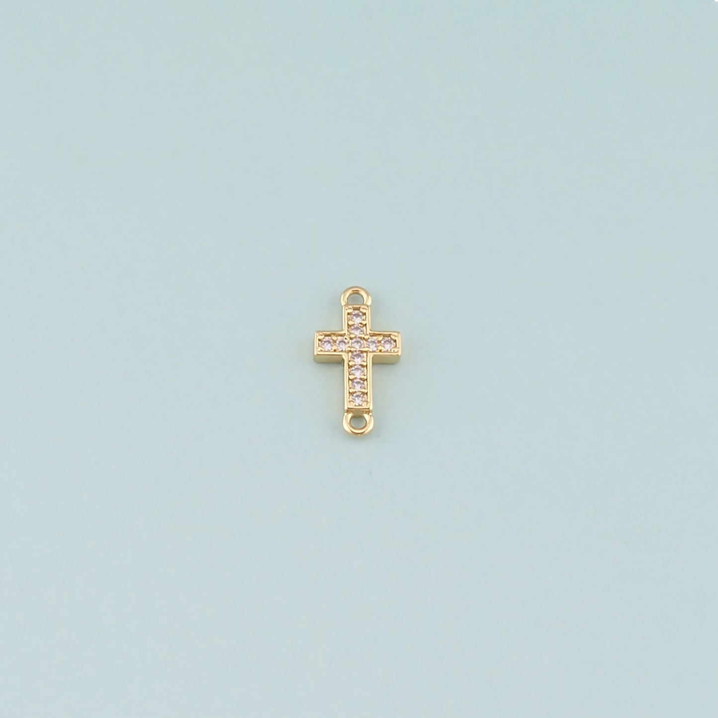 Gold Cross Connector,18K Gold Filled Cross Pendant,CZ Micro Pave Religion Charm Bracelet Necklace for DIY Jewelry Making Supply