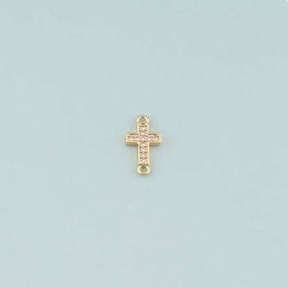 Gold Cross Connector,18K Gold Filled Cross Pendant,CZ Micro Pave Religion Charm Bracelet Necklace for DIY Jewelry Making Supply
