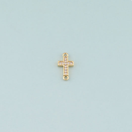 Gold Cross Connector,18K Gold Filled Cross Pendant,CZ Micro Pave Religion Charm Bracelet Necklace for DIY Jewelry Making Supply