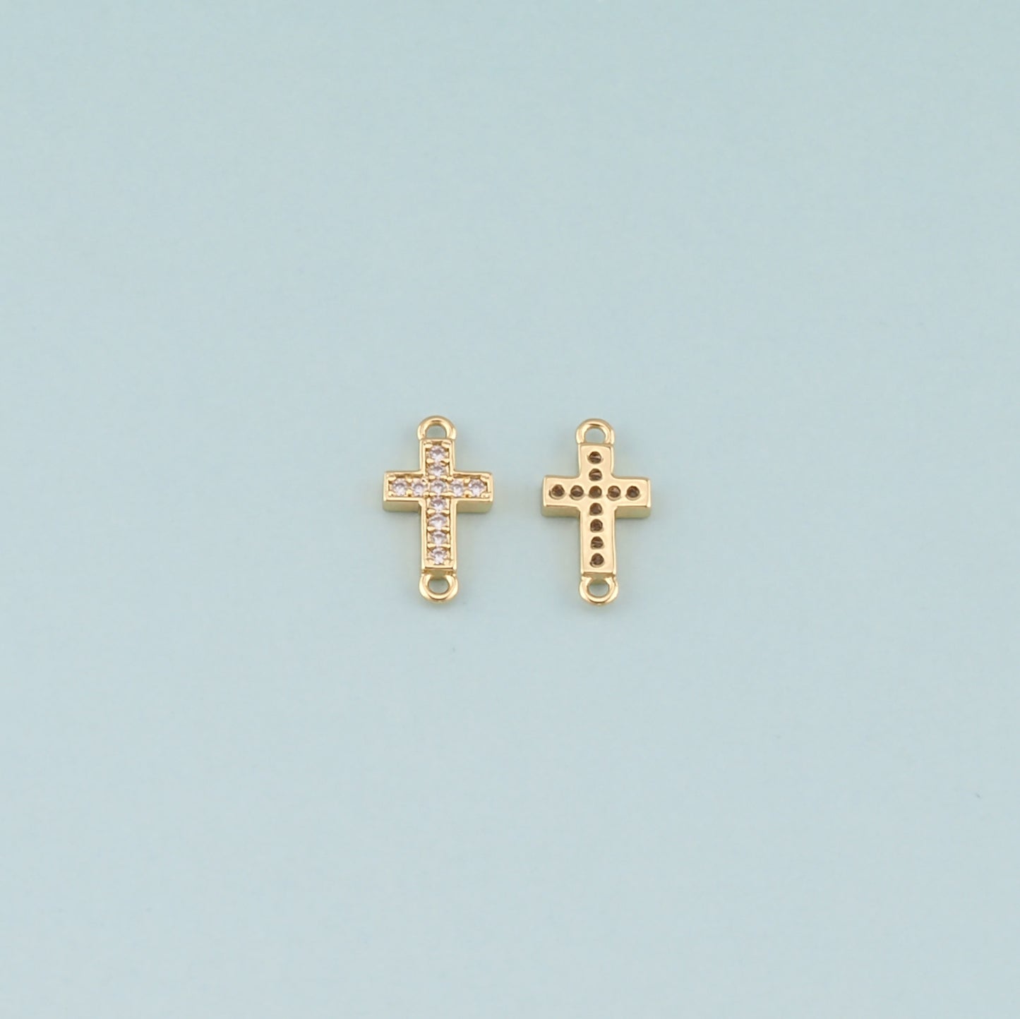 Gold Cross Connector,18K Gold Filled Cross Pendant,CZ Micro Pave Religion Charm Bracelet Necklace for DIY Jewelry Making Supply