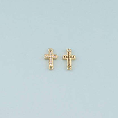 Gold Cross Connector,18K Gold Filled Cross Pendant,CZ Micro Pave Religion Charm Bracelet Necklace for DIY Jewelry Making Supply