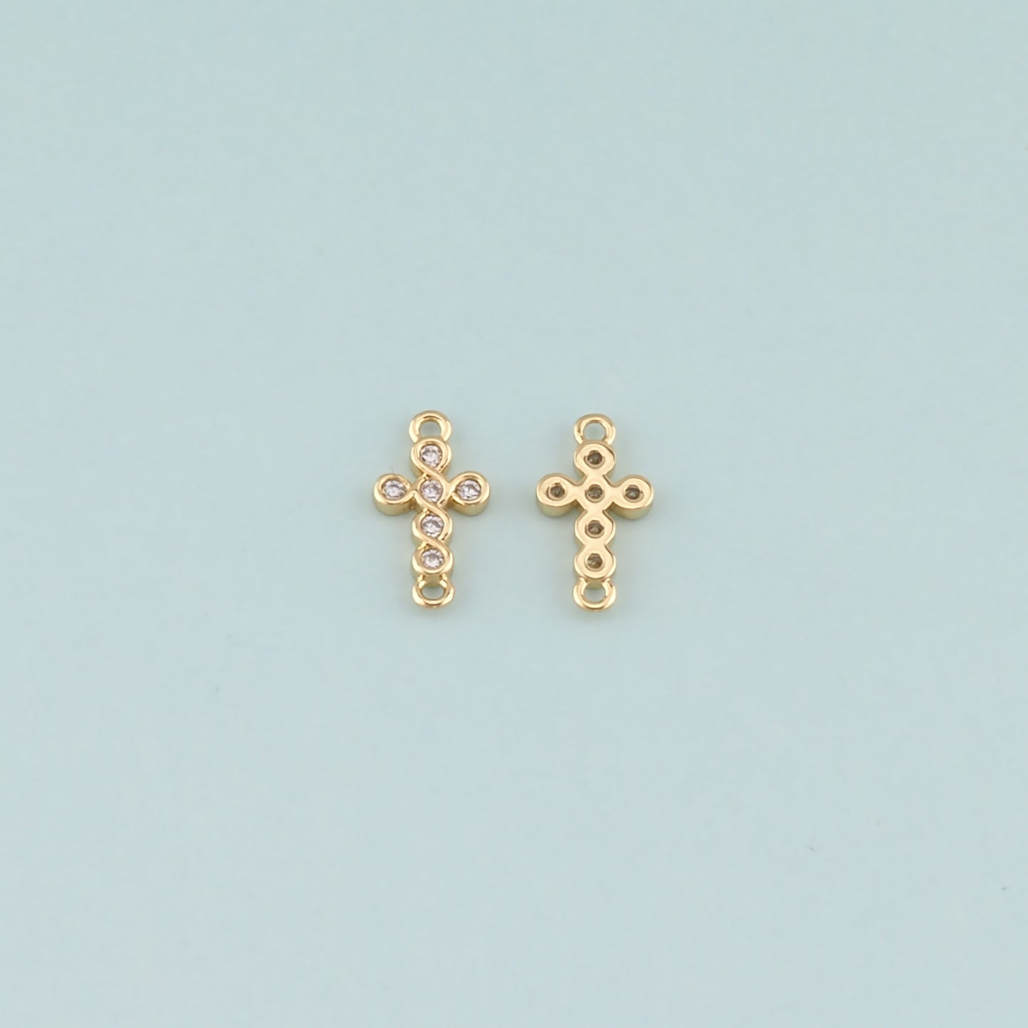 Gold Cross Connector,18K Gold Filled Cross Pendant,CZ Micro Pave Religion Charm Bracelet Necklace for DIY Jewelry Making Supply
