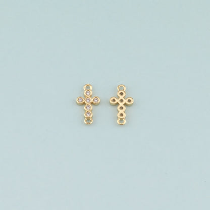 Gold Cross Connector,18K Gold Filled Cross Pendant,CZ Micro Pave Religion Charm Bracelet Necklace for DIY Jewelry Making Supply