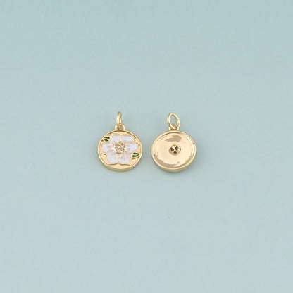 Gold Flower Charms,18K Gold Filled Flower Pendant,Enamel Flower Charm Bracelet Necklace for DIY Jewelry Making Supply