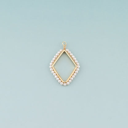 18K Gold Filled Pearl Rhombus Pendant,Dainty Rhombus Charm Bracelet Necklace for DIY Jewelry Making Supply