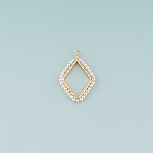 18K Gold Filled Pearl Rhombus Pendant,Dainty Rhombus Charm Bracelet Necklace for DIY Jewelry Making Supply