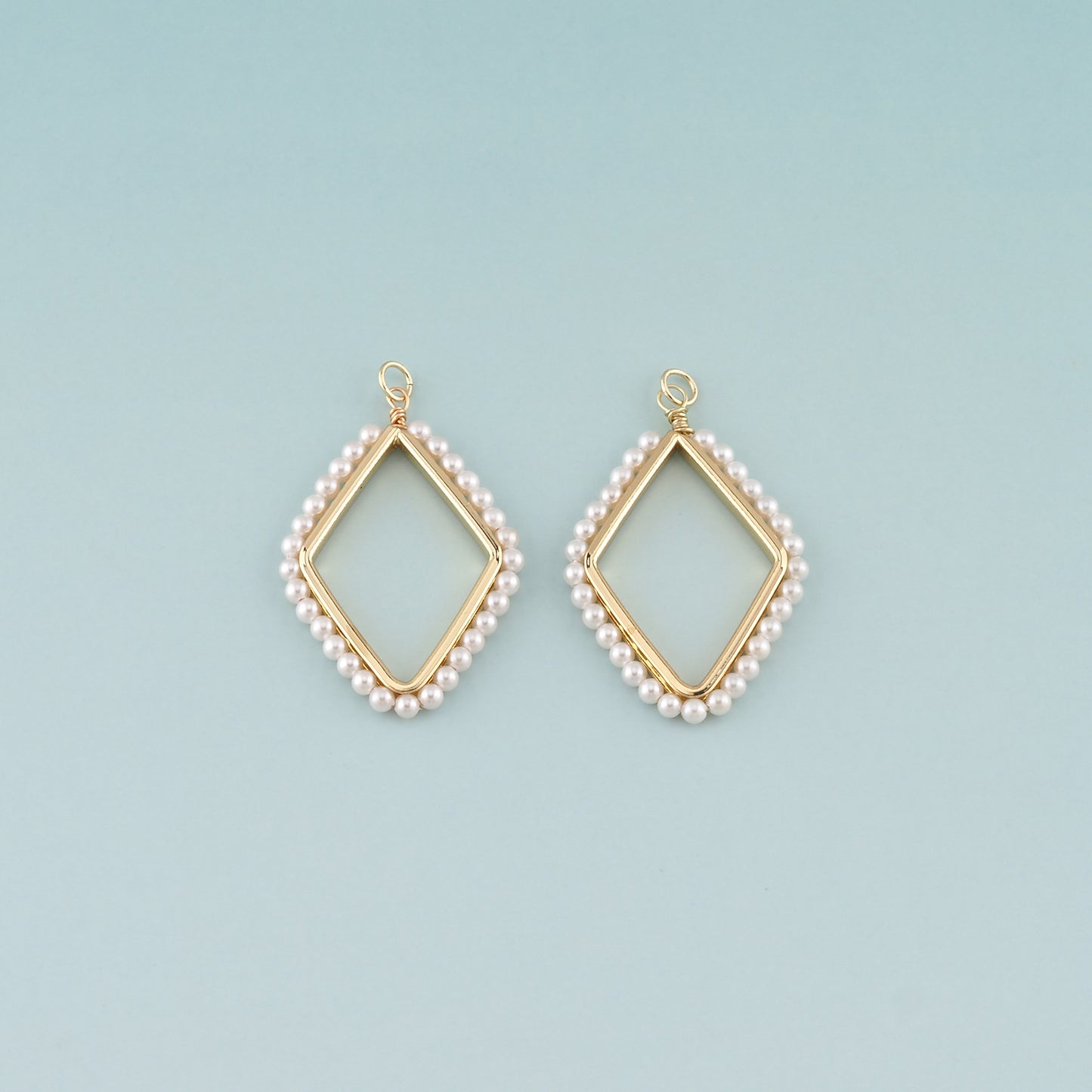 18K Gold Filled Pearl Rhombus Pendant,Dainty Rhombus Charm Bracelet Necklace for DIY Jewelry Making Supply