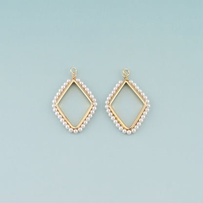 18K Gold Filled Pearl Rhombus Pendant,Dainty Rhombus Charm Bracelet Necklace for DIY Jewelry Making Supply