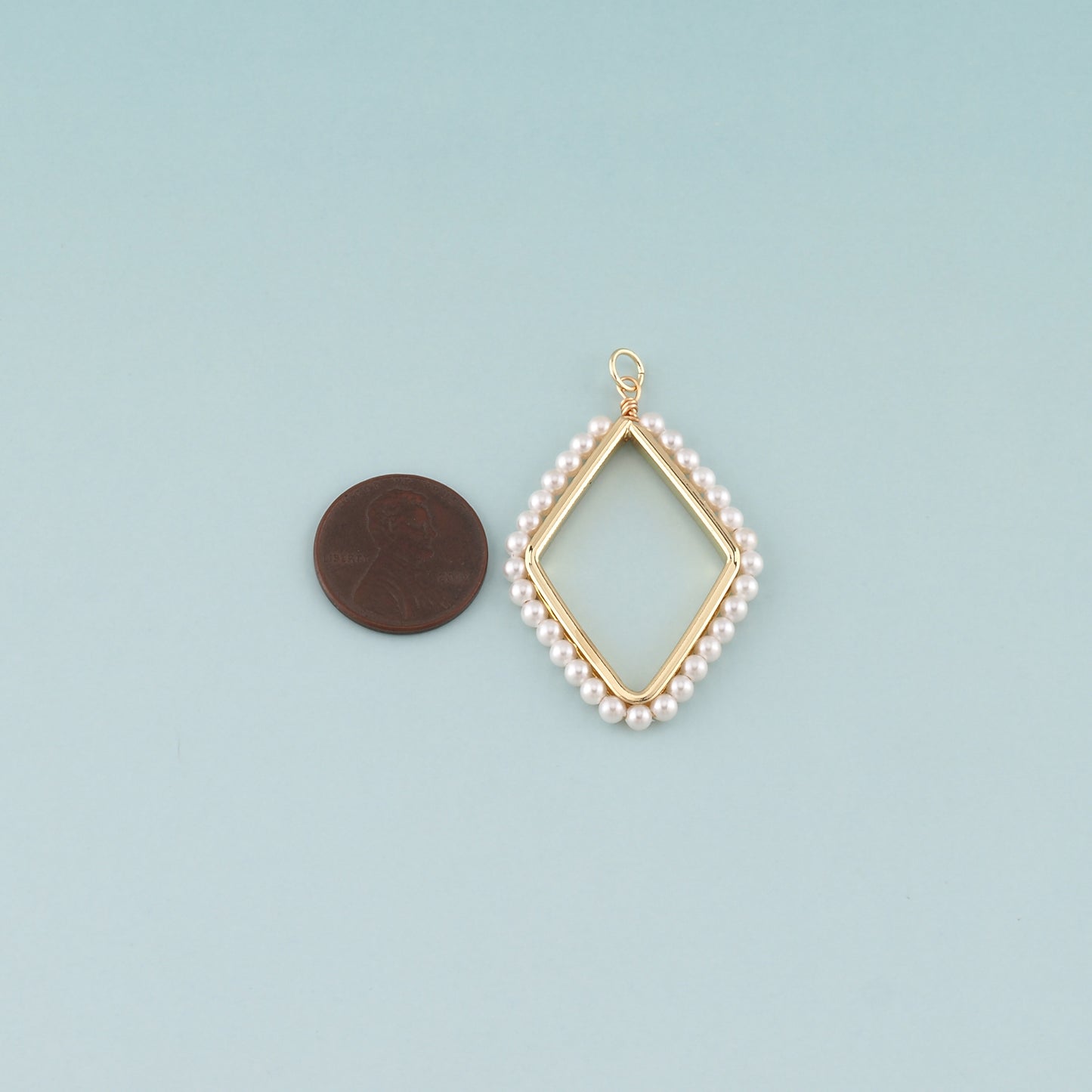18K Gold Filled Pearl Rhombus Pendant,Dainty Rhombus Charm Bracelet Necklace for DIY Jewelry Making Supply