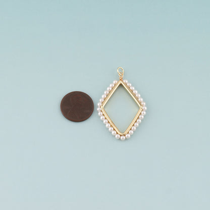 18K Gold Filled Pearl Rhombus Pendant,Dainty Rhombus Charm Bracelet Necklace for DIY Jewelry Making Supply