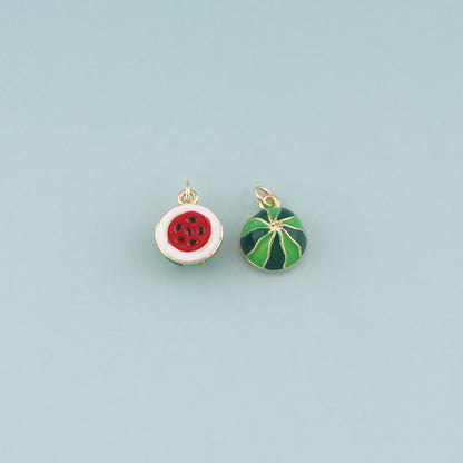 Gold Watermelon Charms,18K Gold Filled Watermelon Pendant,Enamel Fruit Charm Bracelet Necklace for DIY Jewelry Making Supply
