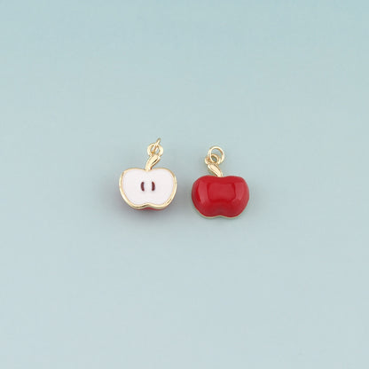 Gold Apple Charms,18K Gold Filled Apple Pendant,Enamel Fruit Charm Bracelet Necklace for DIY Jewelry Making Supply