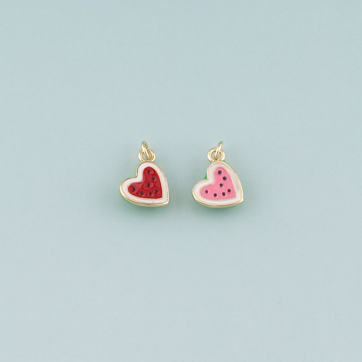 Gold Watermelon Charms,18K Gold Filled Heart Watermelon Pendant,Enamel Fruit Charm Bracelet Necklace for DIY Jewelry Making Supply