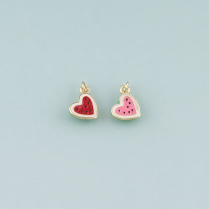 Gold Watermelon Charms,18K Gold Filled Heart Watermelon Pendant,Enamel Fruit Charm Bracelet Necklace for DIY Jewelry Making Supply