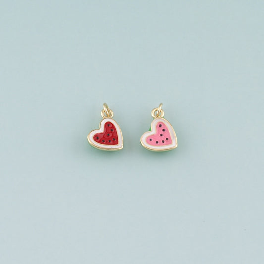 Gold Watermelon Charms,18K Gold Filled Heart Watermelon Pendant,Enamel Fruit Charm Bracelet Necklace for DIY Jewelry Making Supply