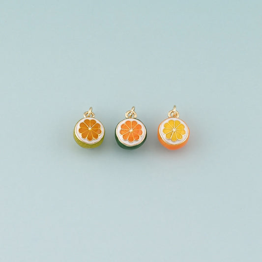 Gold Orange Charms,18K Gold Filled Orange Pendant,Enamel Fruit Charm Bracelet Necklace for DIY Jewelry Making Supply