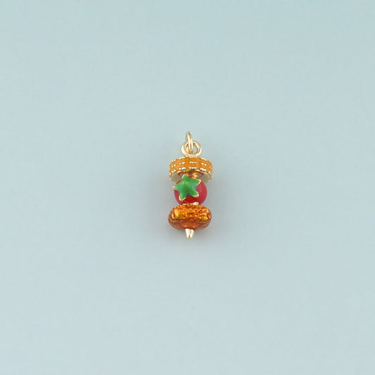 Gold Barbecue Skewer Charms,18K Gold Filled Barbecue Pendant,Enamel Barbecue Charm Bracelet Necklace for DIY Jewelry Making Supply