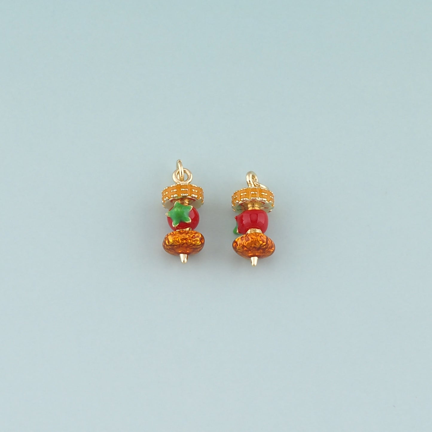 Gold Barbecue Skewer Charms,18K Gold Filled Barbecue Pendant,Enamel Barbecue Charm Bracelet Necklace for DIY Jewelry Making Supply