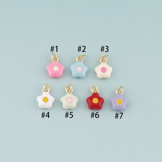 Gold Flower Charms,18K Gold Filled Flower Pendant,Enamel Flower Charm Bracelet Necklace for DIY Jewelry Making Supply