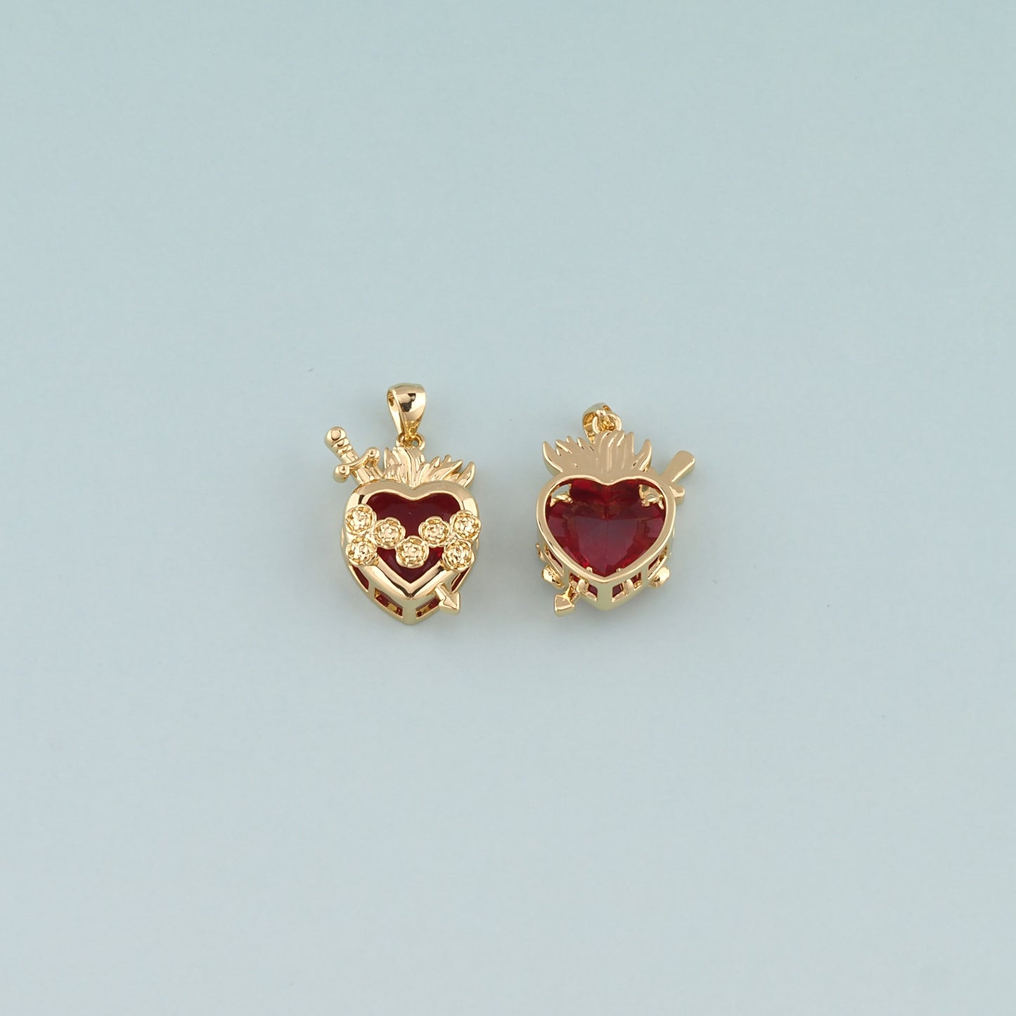 Gold Heart Charms,18K Gold Filled Sacred Heart Pendant,Dainty Religion Charm Bracelet Necklace for DIY Jewelry Making Supply