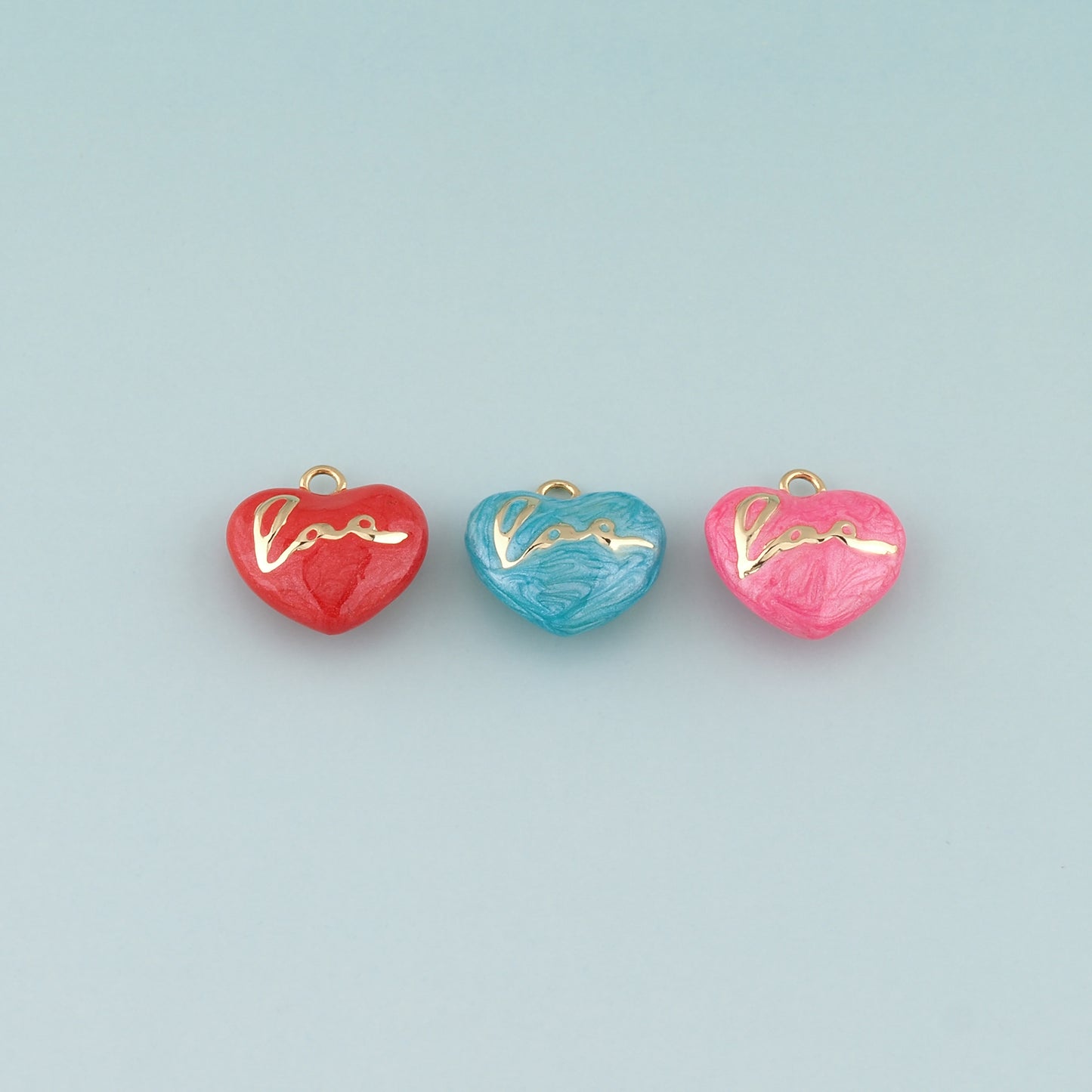 18K Gold Filled Heart Pendant,Enamel Love Charm Bracelet Necklace for DIY Jewelry Making Supply