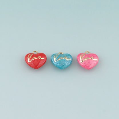 18K Gold Filled Heart Pendant,Enamel Love Charm Bracelet Necklace for DIY Jewelry Making Supply