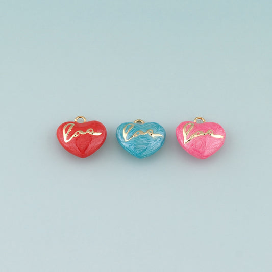18K Gold Filled Heart Pendant,Enamel Love Charm Bracelet Necklace for DIY Jewelry Making Supply