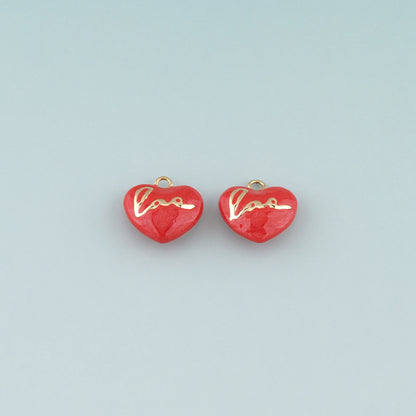 18K Gold Filled Heart Pendant,Enamel Love Charm Bracelet Necklace for DIY Jewelry Making Supply