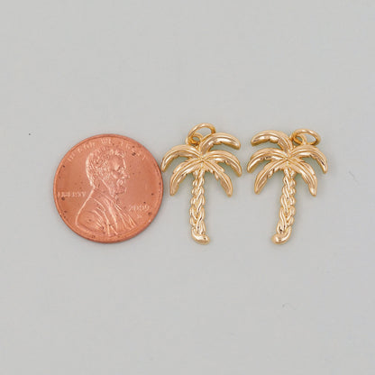 Gold Palm Tree Charms,18K Gold Filled Palm tree Pendant,Silver coconut tree Charm Bracelet Necklace for DIY Jewelry Making Supply