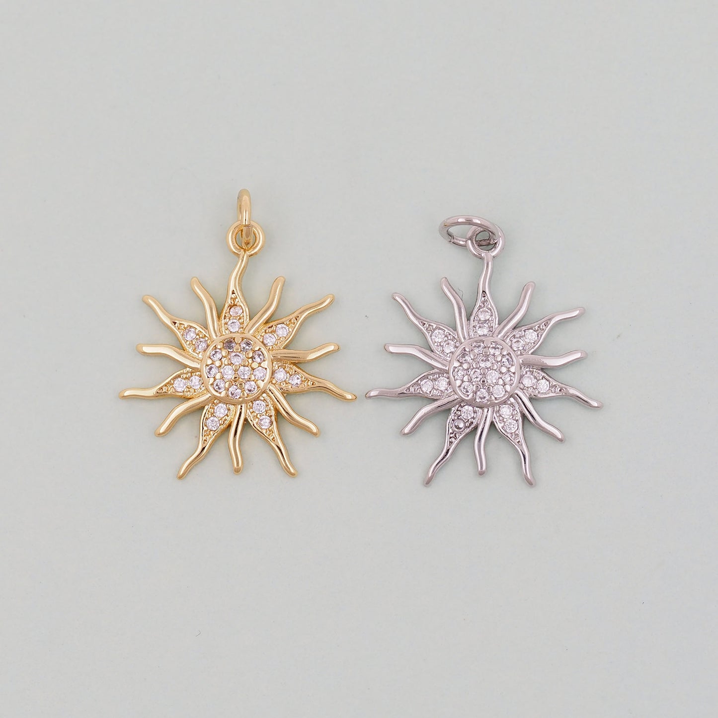 Gold CZ Sun Charms,18K Gold Filled Sun Pendant,Celestial Charm Bracelet Necklace for DIY Jewelry Making Supply