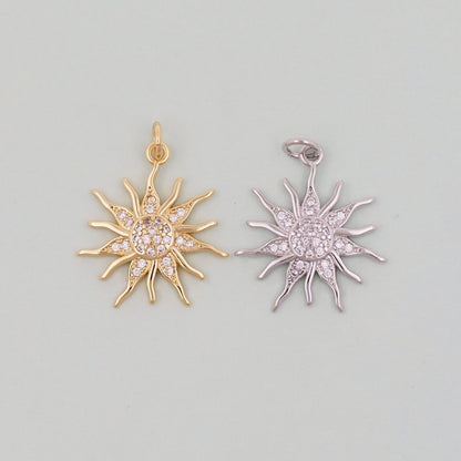Gold CZ Sun Charms,18K Gold Filled Sun Pendant,Celestial Charm Bracelet Necklace for DIY Jewelry Making Supply