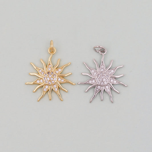 Gold CZ Sun Charms,18K Gold Filled Sun Pendant,Celestial Charm Bracelet Necklace for DIY Jewelry Making Supply