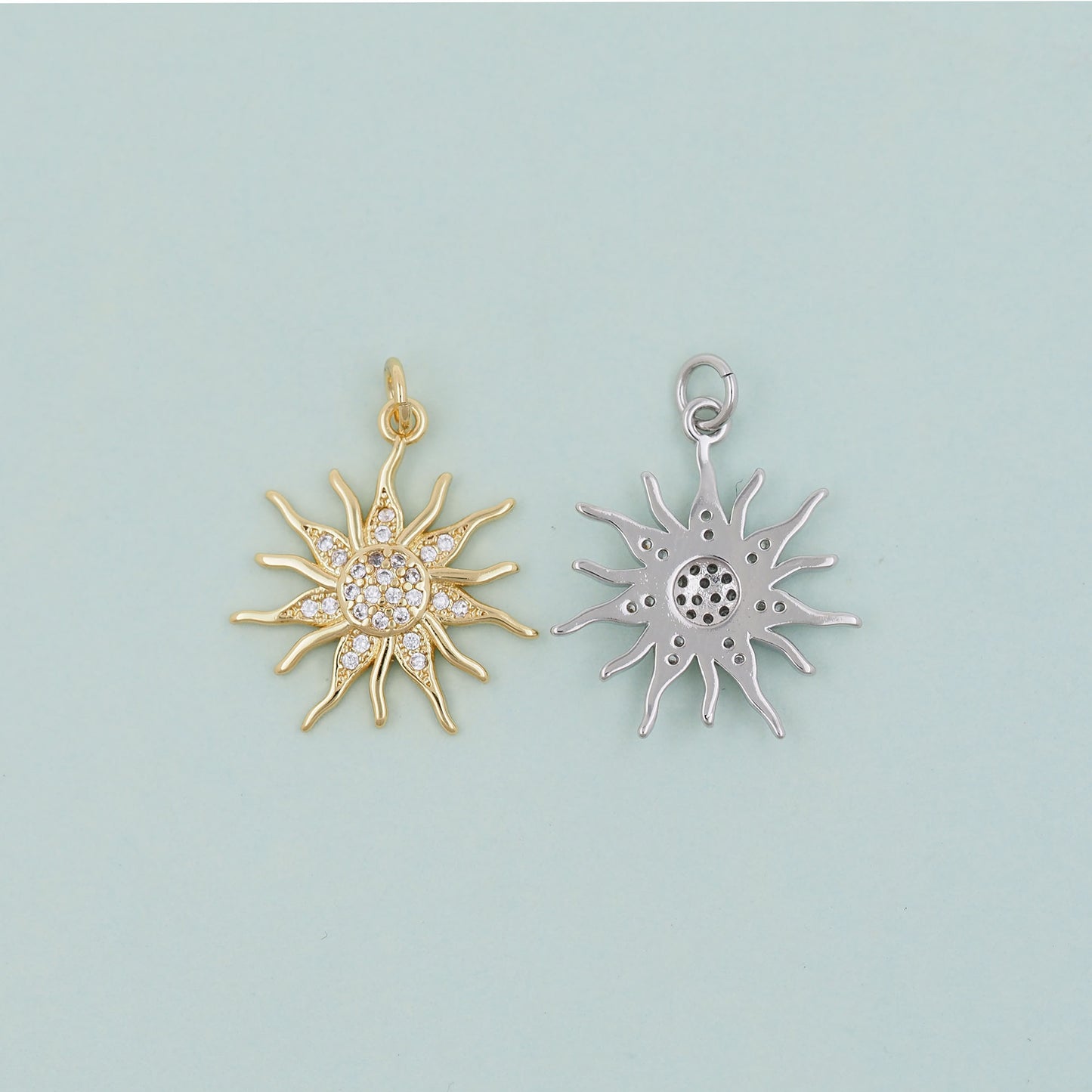 Gold CZ Sun Charms,18K Gold Filled Sun Pendant,Celestial Charm Bracelet Necklace for DIY Jewelry Making Supply