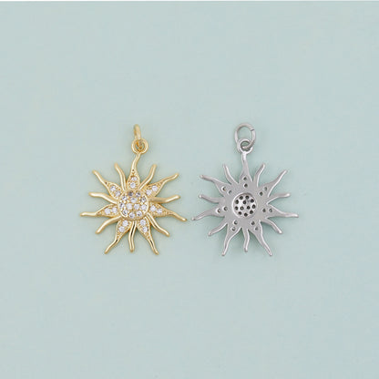 Gold CZ Sun Charms,18K Gold Filled Sun Pendant,Celestial Charm Bracelet Necklace for DIY Jewelry Making Supply