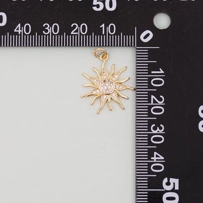 Gold CZ Sun Charms,18K Gold Filled Sun Pendant,Celestial Charm Bracelet Necklace for DIY Jewelry Making Supply