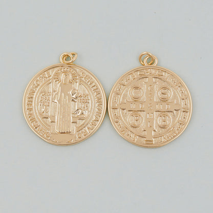 Gold Double sided Charms,18K Gold Filled Cross Pendant,Jesus Charm Bracelet Necklace for DIY Jewelry Making Supply