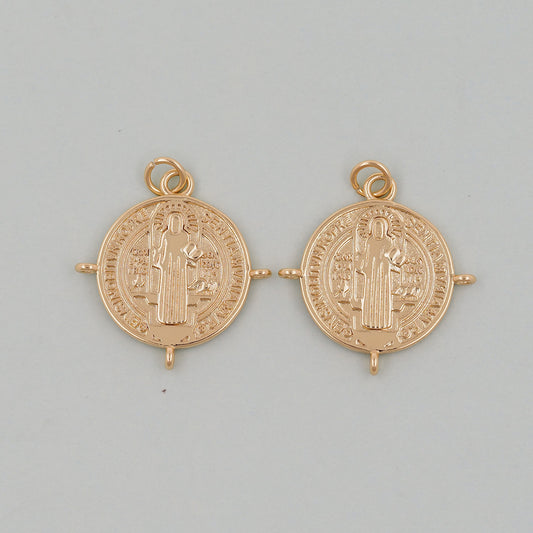 Gold Double sided Charms,18K Gold Filled Cross Pendant,Jesus Charm Bracelet Necklace for DIY Jewelry Making Supply
