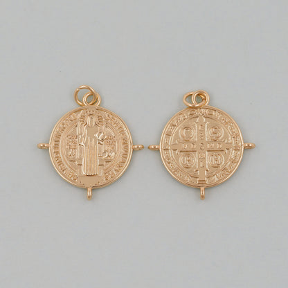 Gold Double sided Charms,18K Gold Filled Cross Pendant,Jesus Charm Bracelet Necklace for DIY Jewelry Making Supply
