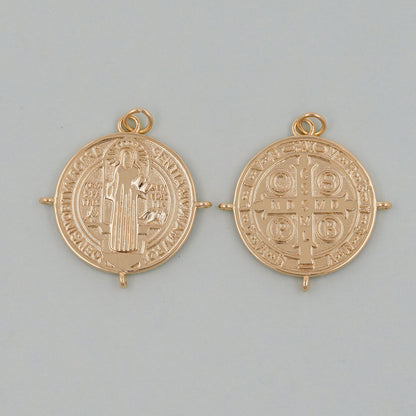 Gold Double sided Charms,18K Gold Filled Cross Pendant,Jesus Charm Bracelet Necklace for DIY Jewelry Making Supply