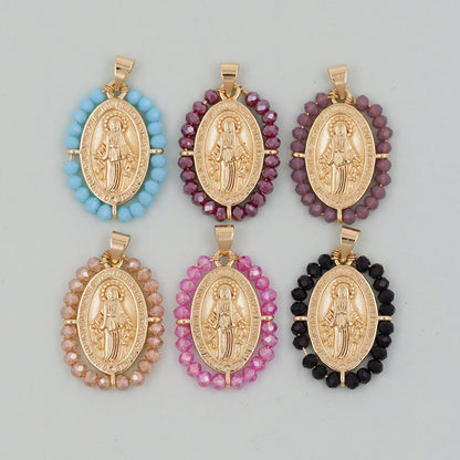 Gold Our Lady of Guadalupe Charms,18K Gold Filled crystal virgin mary Pendant Charm Bracelet Necklace for DIY Jewelry Making Supply