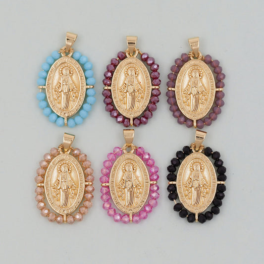 Gold Our Lady of Guadalupe Charms,18K Gold Filled crystal virgin mary Pendant Charm Bracelet Necklace for DIY Jewelry Making Supply