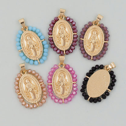 Gold Our Lady of Guadalupe Charms,18K Gold Filled crystal virgin mary Pendant Charm Bracelet Necklace for DIY Jewelry Making Supply